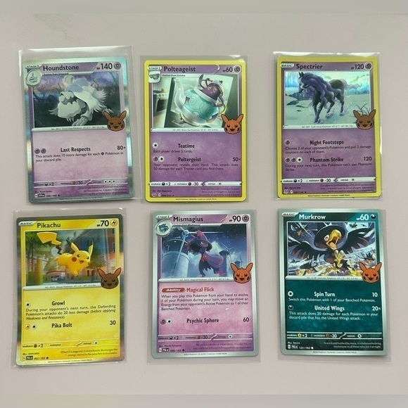 Pokemon Other - Pokémon Trick or Trade Cards - Lot of 6 - Pikachu Houndstone Murkrow Spectrier